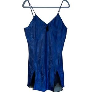 Y2K Victoria Secret Blue Satin Lace Slip Dress Chemise Size M Vintage Gold Label